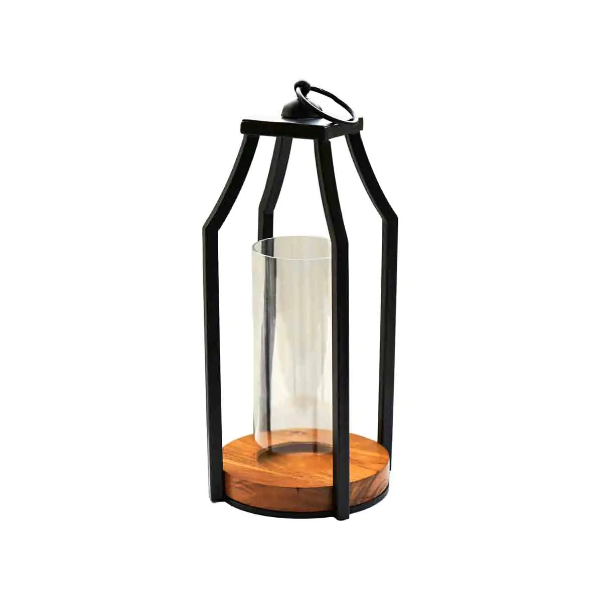 Ivyline Cast Felicity Circular Base Lantern In Acacia Wood - Black