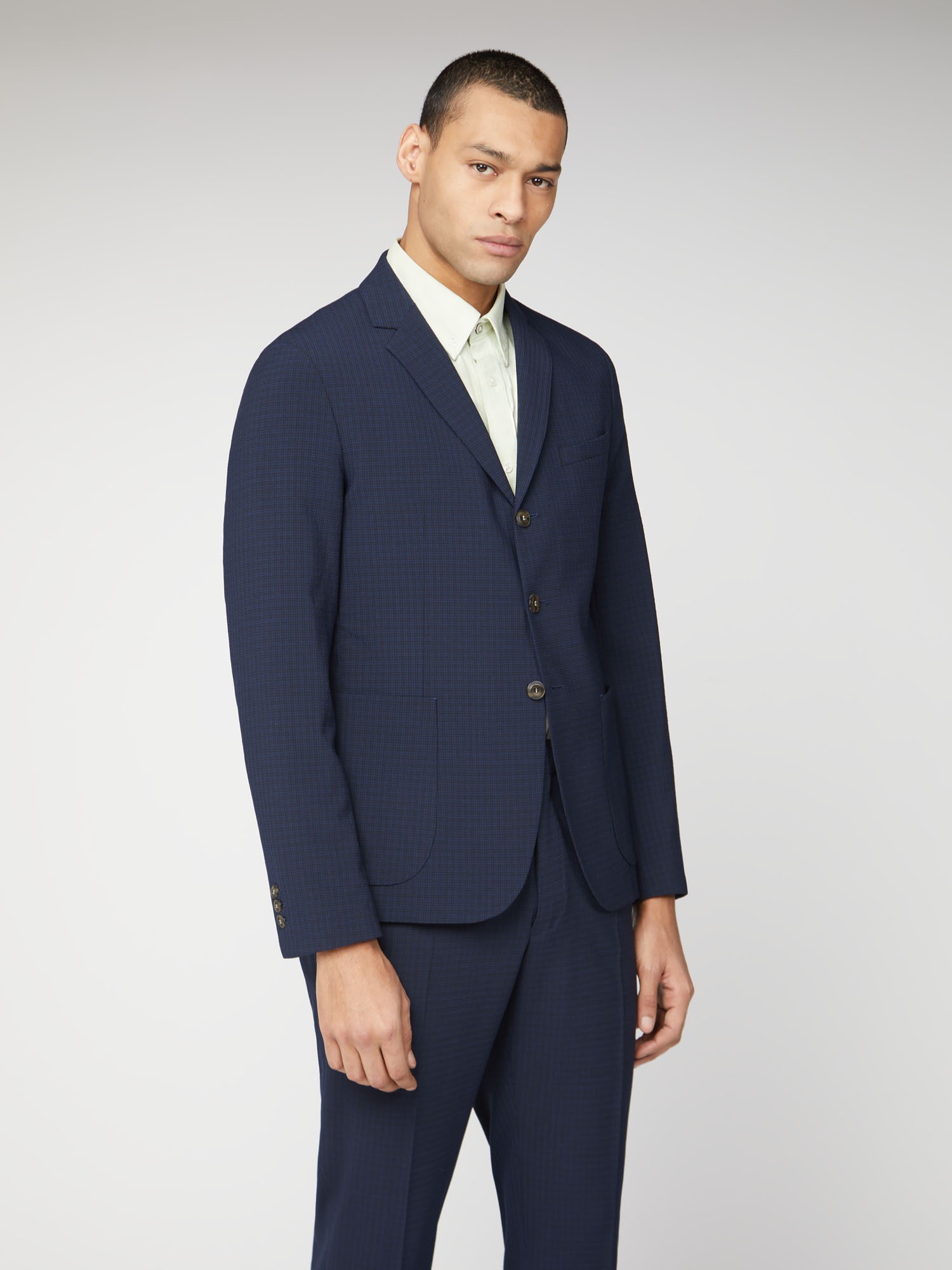 Midnight Seersucker Check Camden Fit Jacket 46R Navy