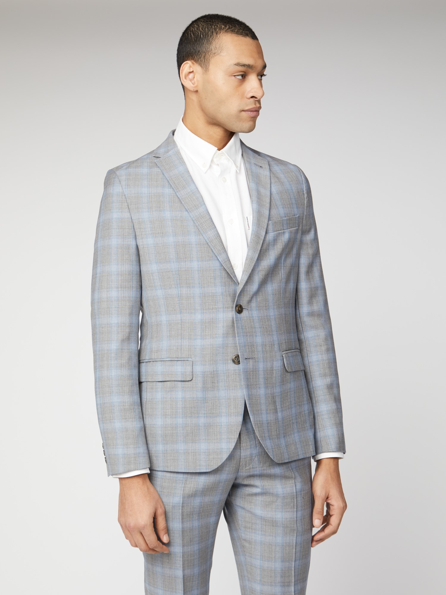 Ice Grey Blue Check Camden Fit Suit Jacket 38R Light Grey