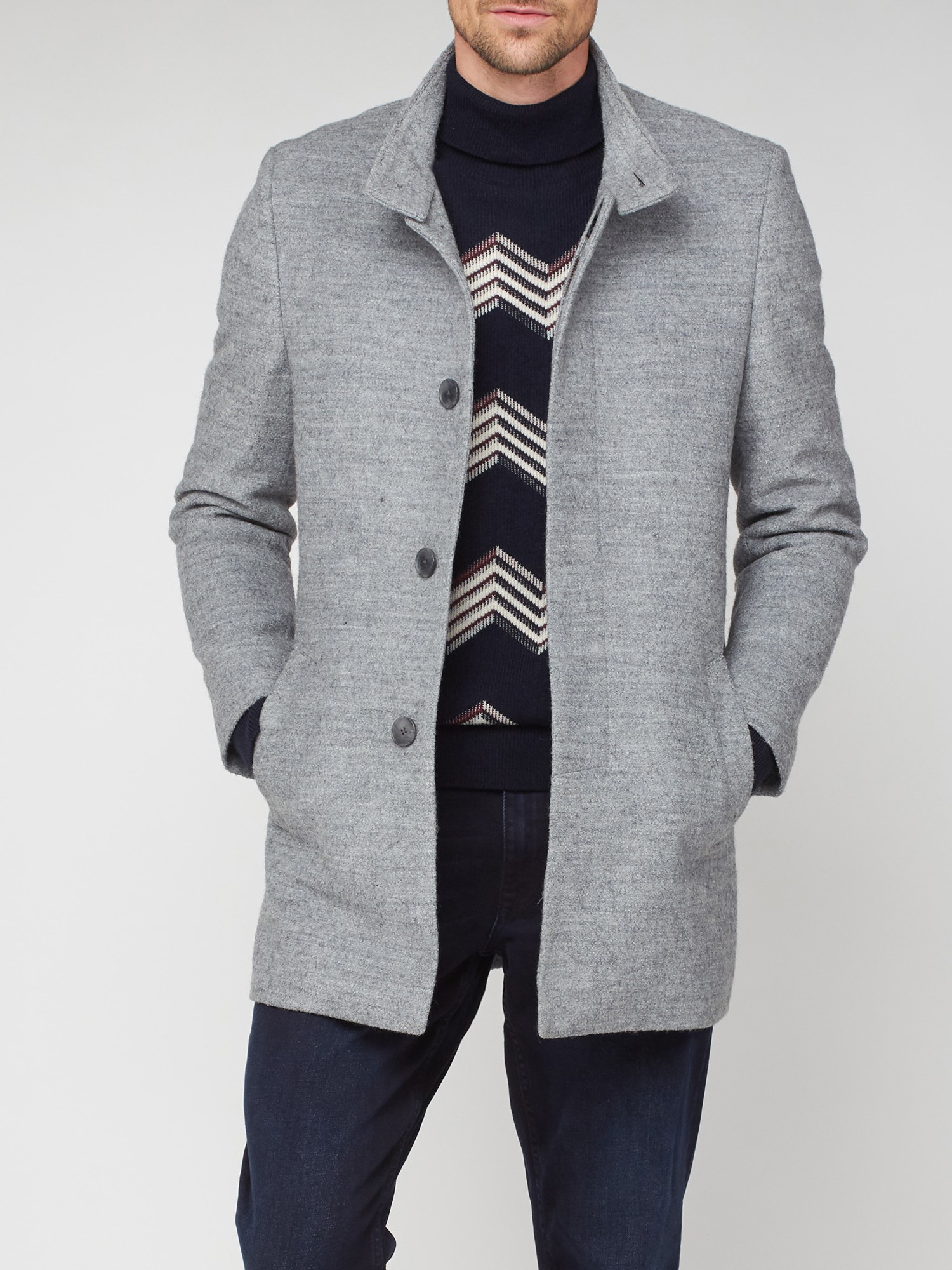 Grey Funnel Neck Car Coat 38R Grey