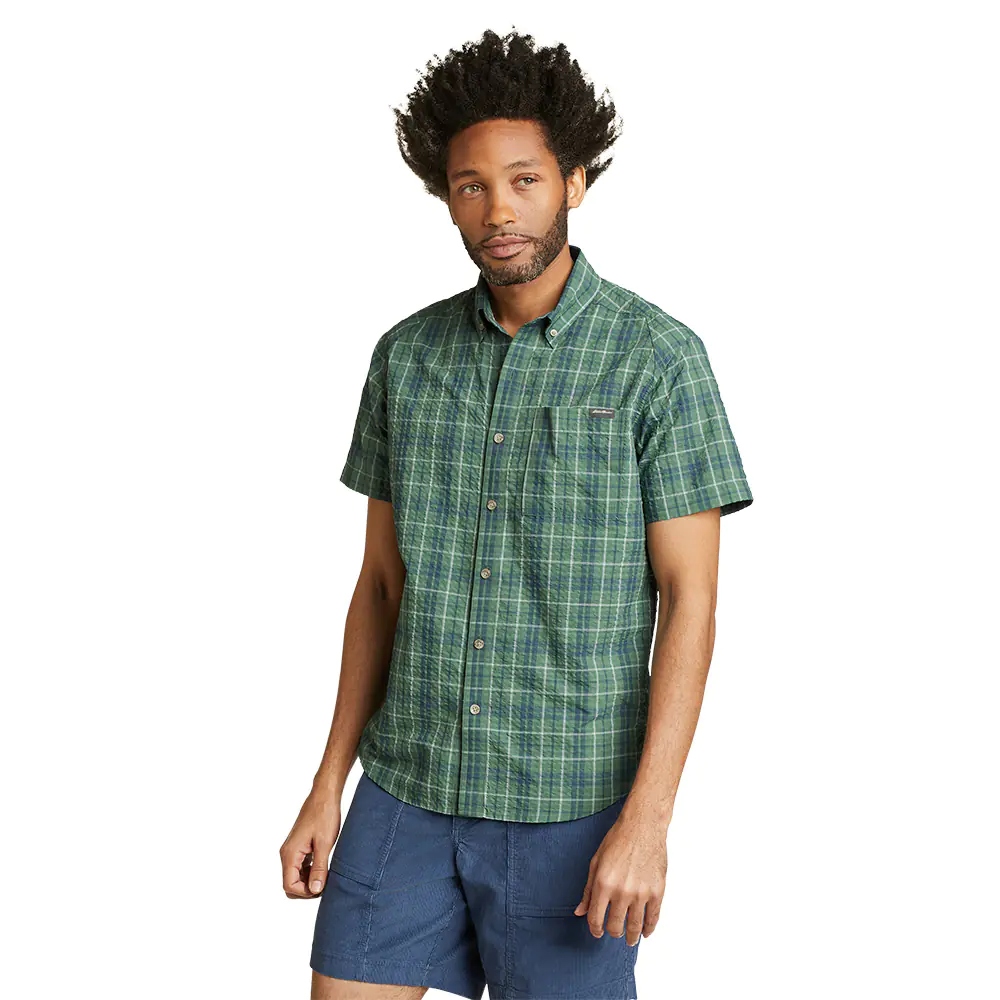 Eddie Bauer Mens Pack It Seersucker Short Sleeve Shirt (Irish Green)