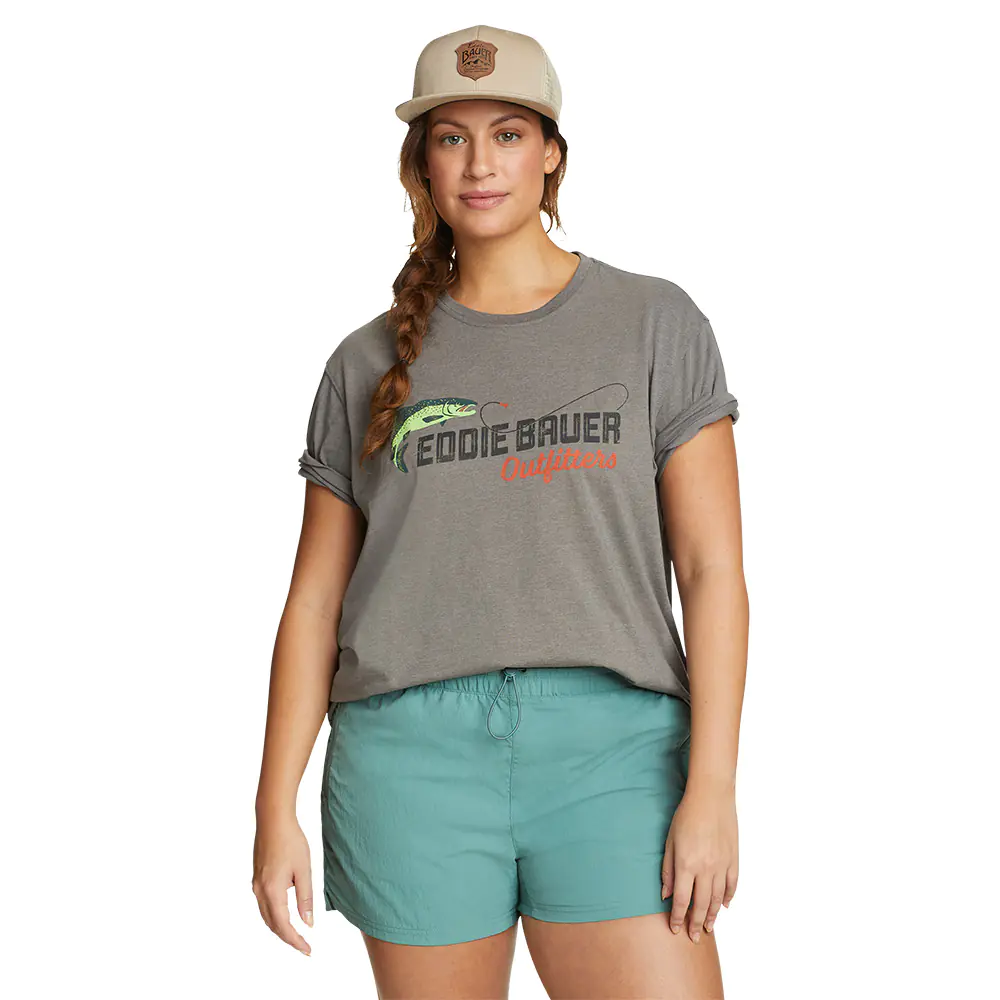 Eddie Bauer Unisex Retro Fish Graphic T-Shirt (Heather Gray)