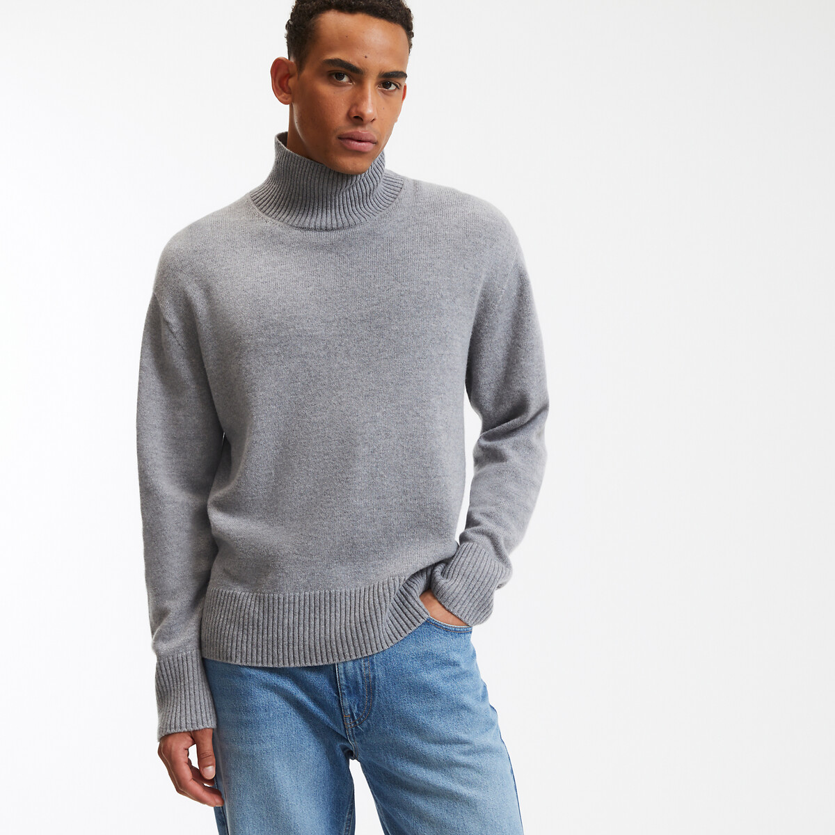 Wool/Cashmere Jumper with Funnel Neck, Made in France