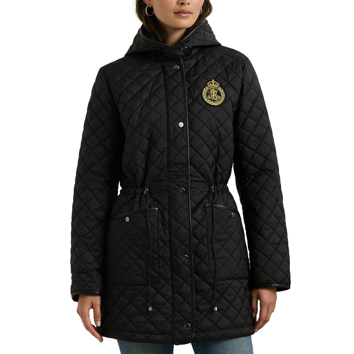 Belted Quilted Padded Jacket with Hood, Mid-Length