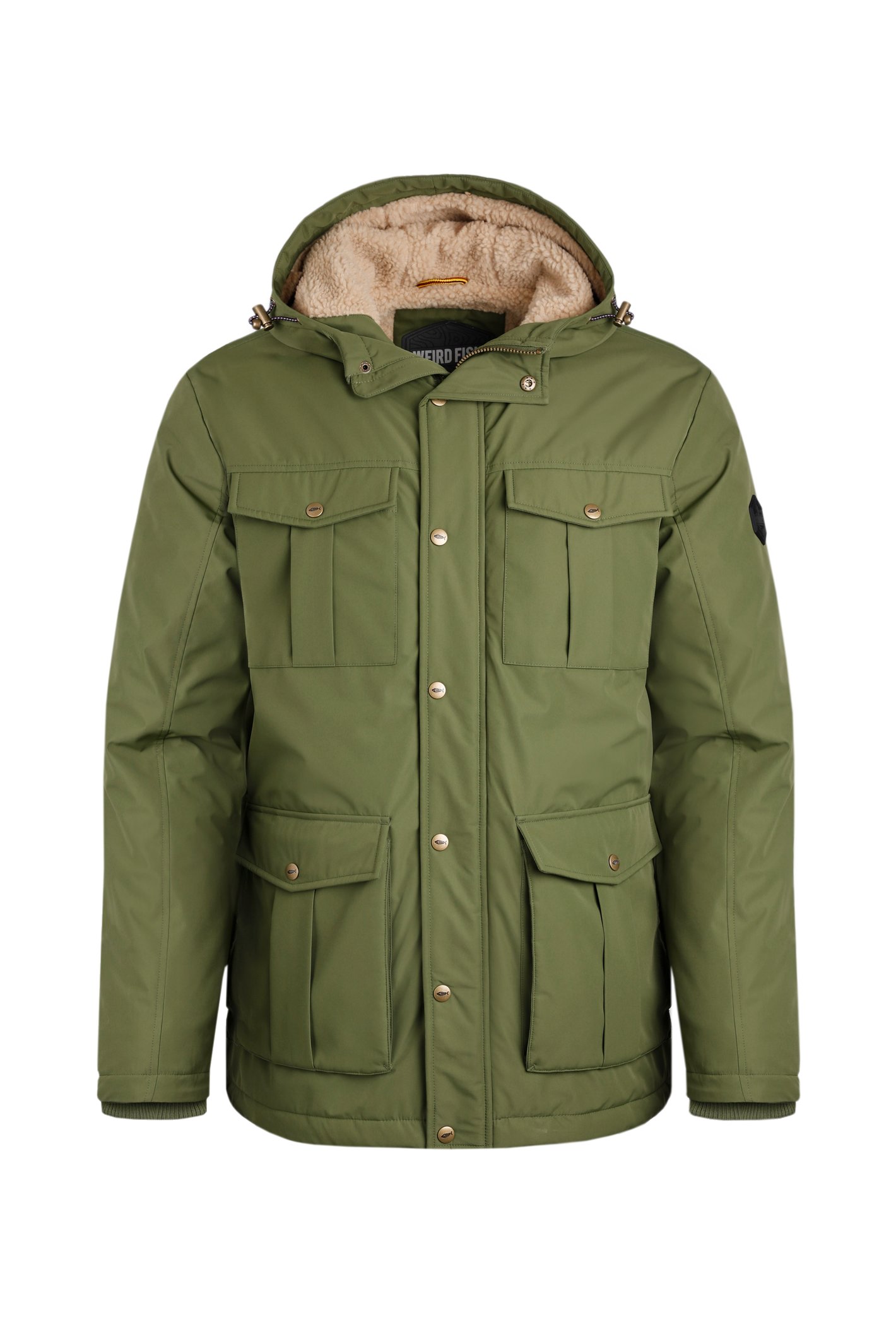 Weird Fish Teignmouth Recycled Showerproof Borg Lined Field Jacket Olive Green Size 2XL