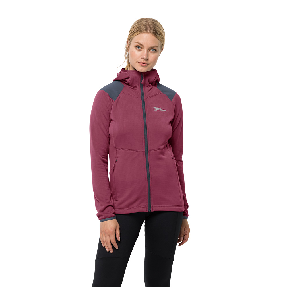 Jack Wolfskin Womens Kolbenberg Hooded Full Zip Fleece (Sangria Red)