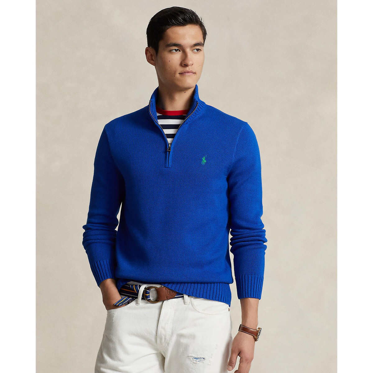 Cotton Half Zip Jumper with Logo Embroidery