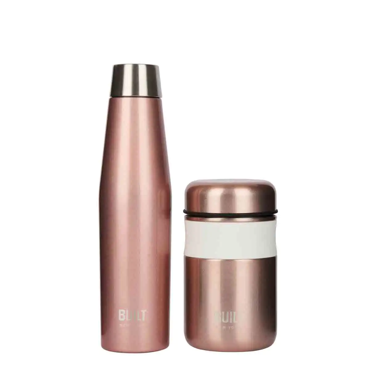 Built Apex Insulated Water Bottle & Food Flask Set, Rose Gold