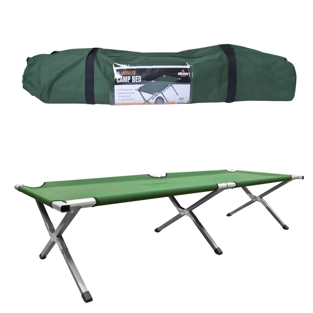Milestone Camping Folding Camp Bed With Carry Bag - Green