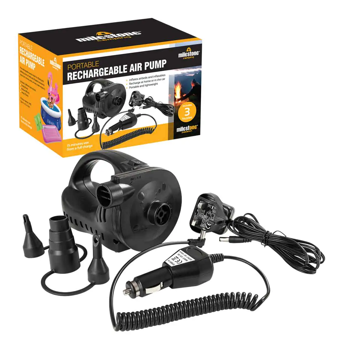 Milestone Camping Portable Rechargeable Air Pump - Ac240V/Dc12