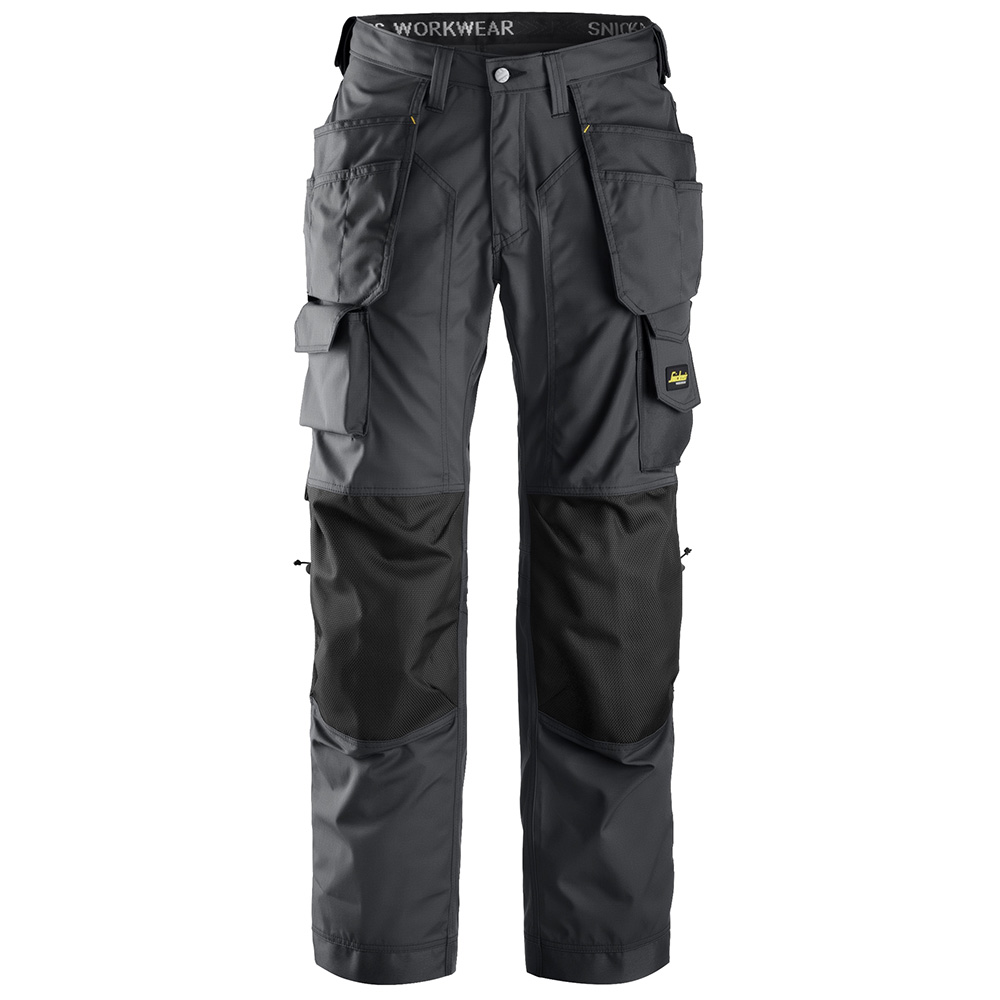 Snickers Mens Floorlayer Holster Pockets Ripstop Trousers (Steel Grey / Black)