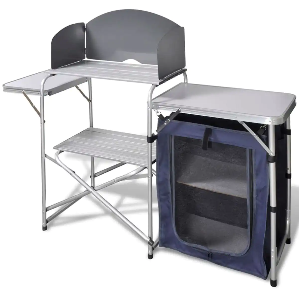 vidaXL Foldable Camping Kitchen Unit with Windshield Aluminium