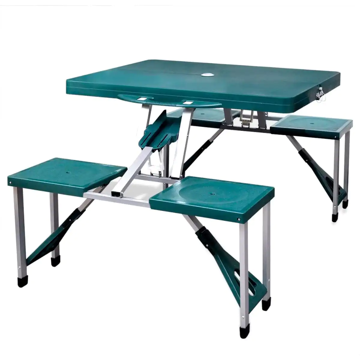 vidaXL Foldable Camping Table Set w/ 4 Stools - Green