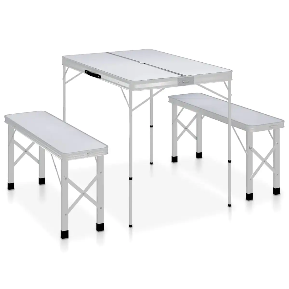 vidaXL Folding Camping Table With 2 Benches Aluminium White