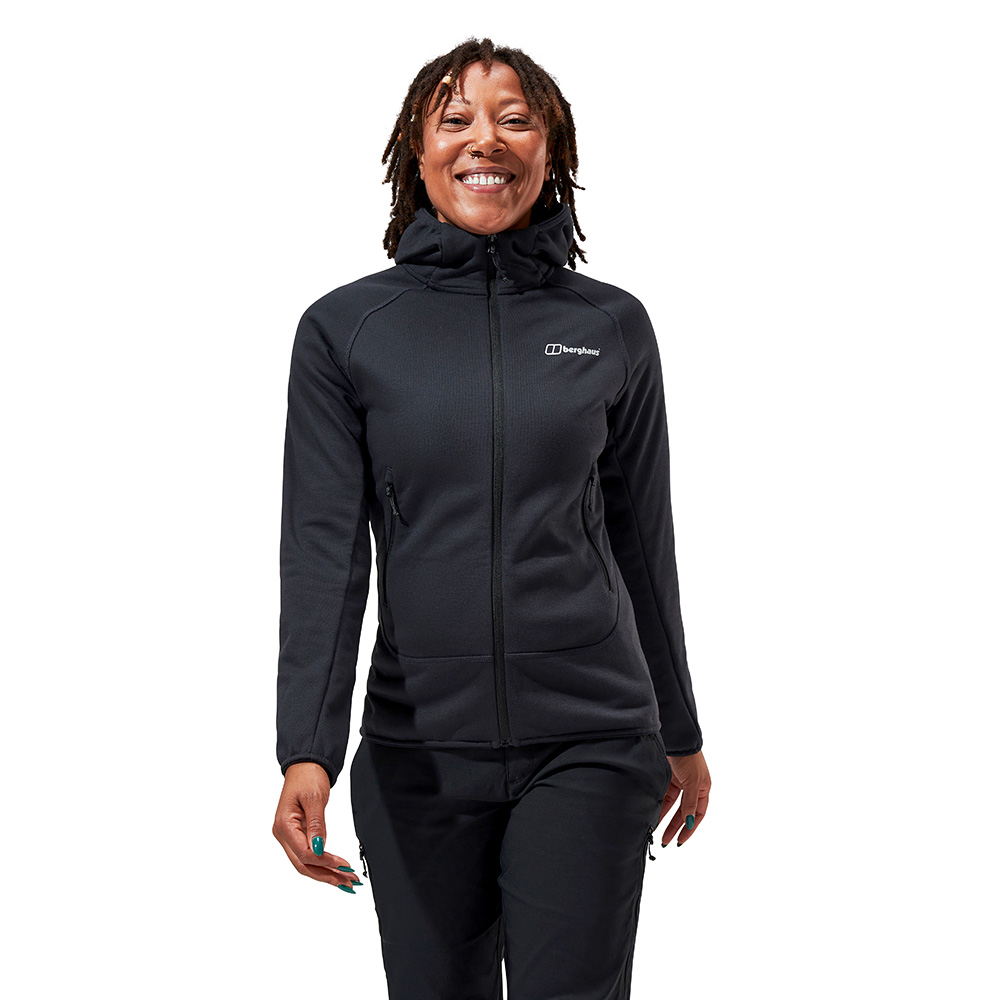 Berghaus Womens Polartec Heuberg Hoodie (Jet Black / Grey Pinstripe)