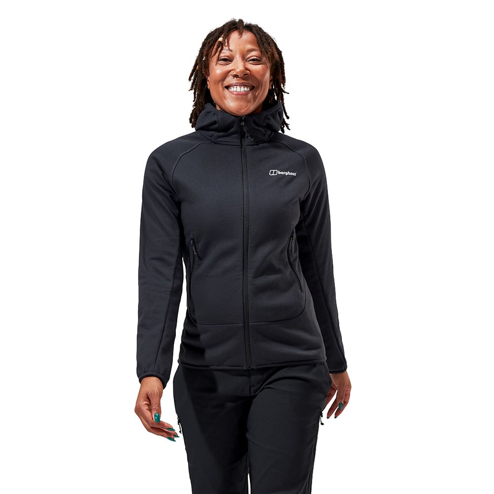Berghaus Womens Polartec Heuberg Hoodie (Jet Black / Grey Pinstripe)