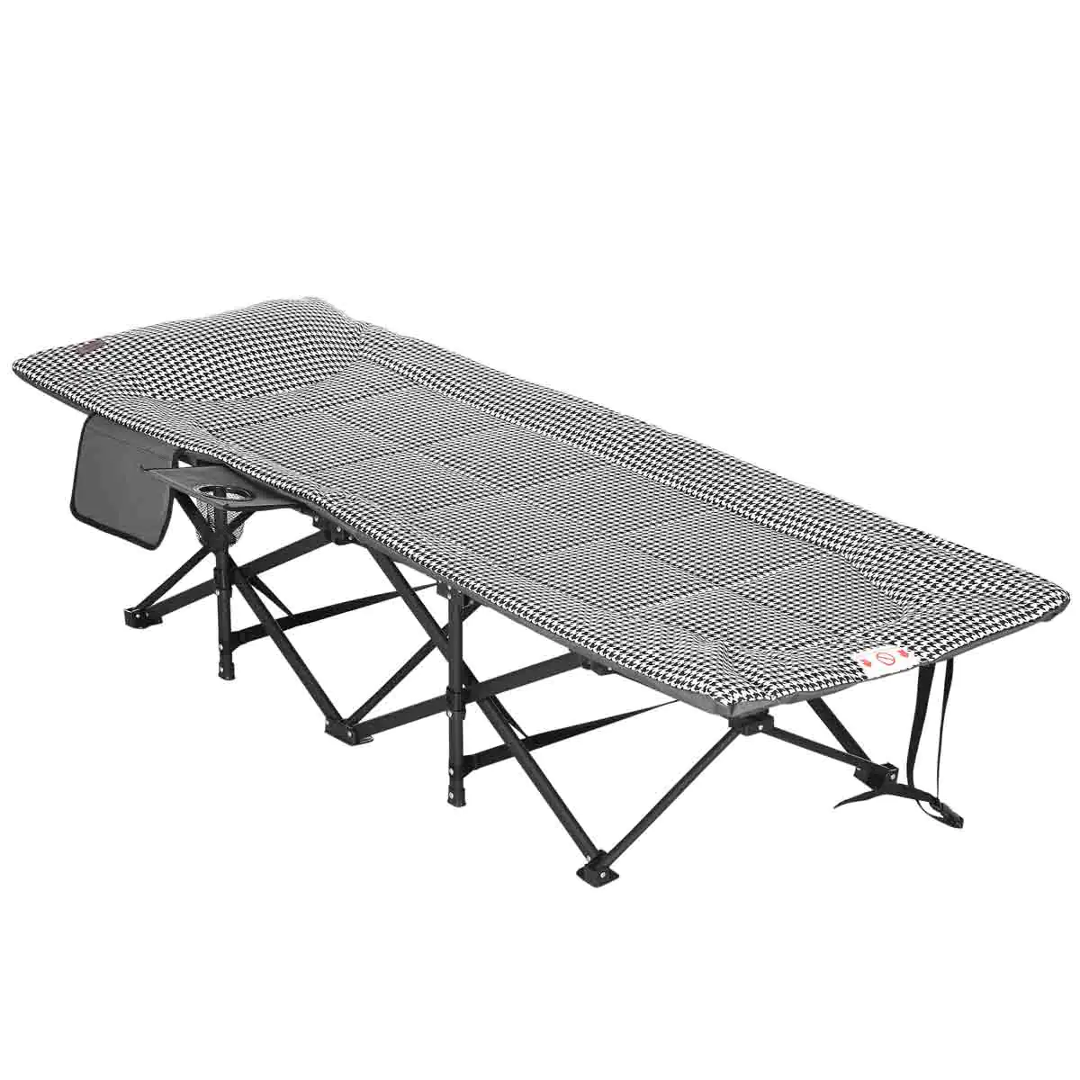 Outsunny Camping Bed with Carry Bag, Magazine Bag & Cup Holder, Black