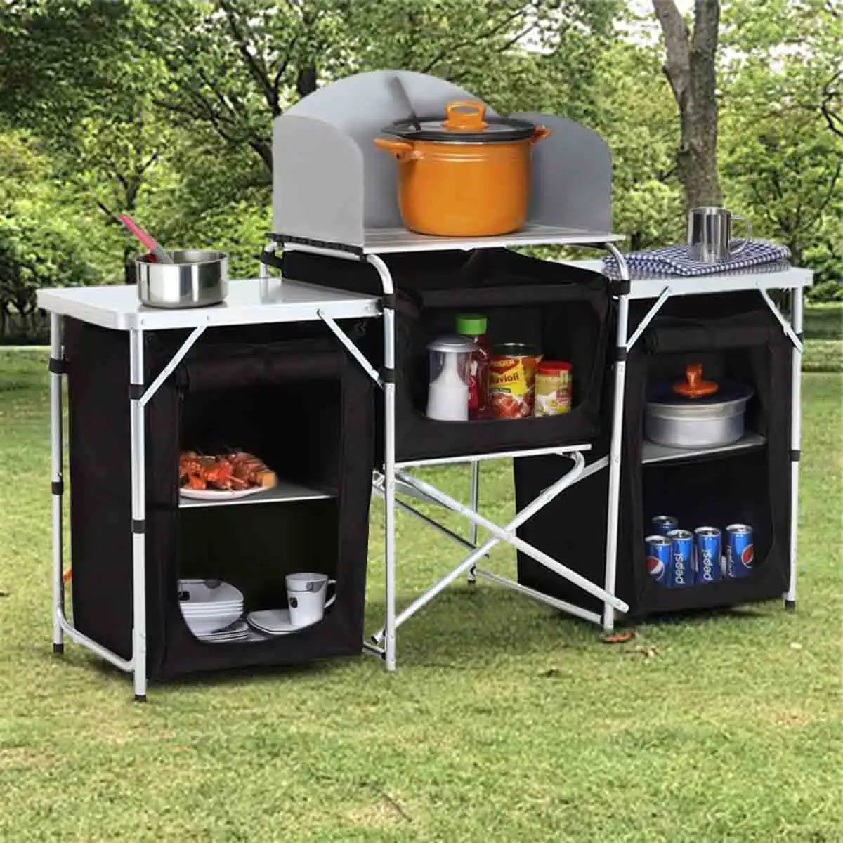 Livingandhome Portable Outdoor Black Camping Kitchen Storage Stand
