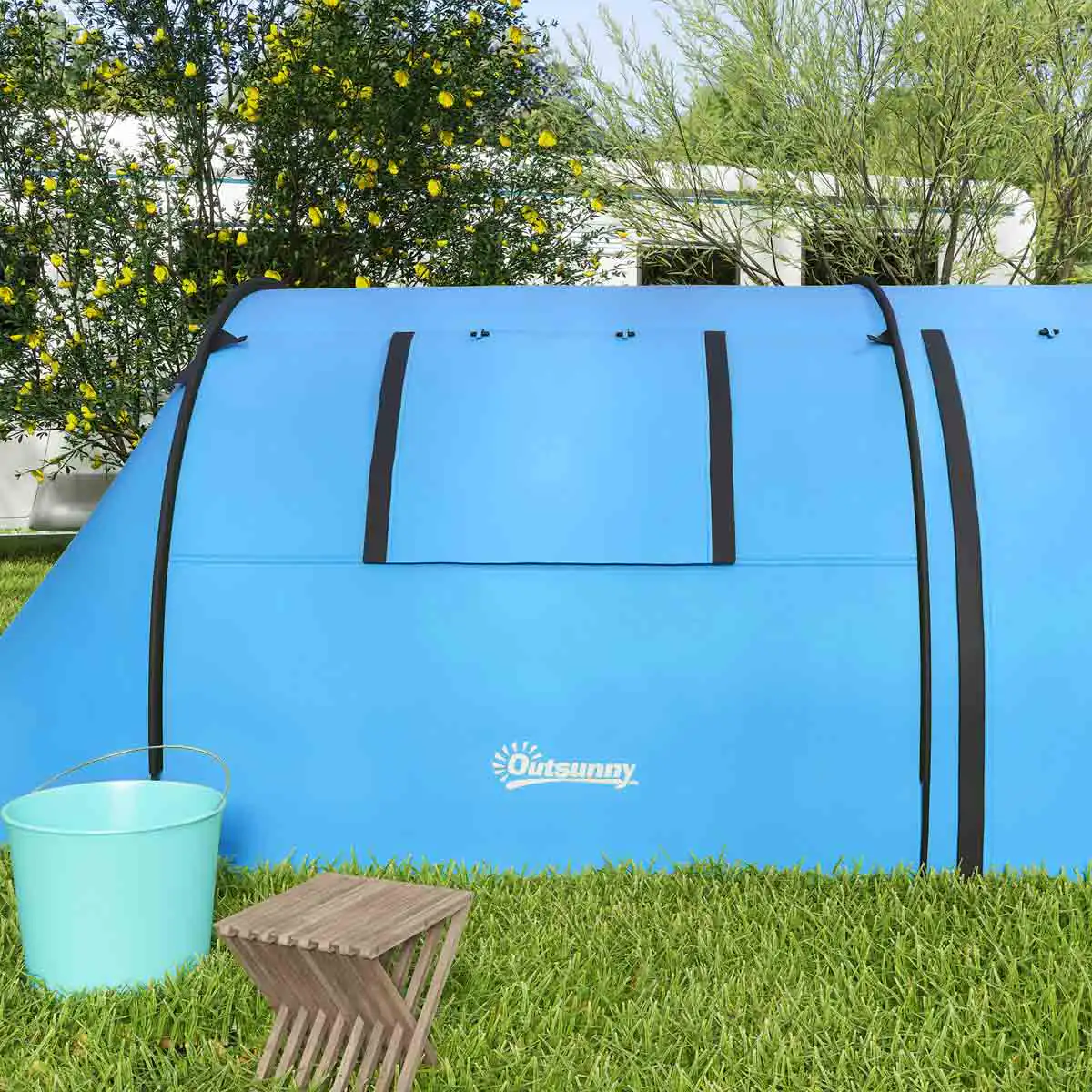 Outsunny 2 Room Camping Family Tent for 3-4 Man, 3000mm Waterproof, Sky Blue