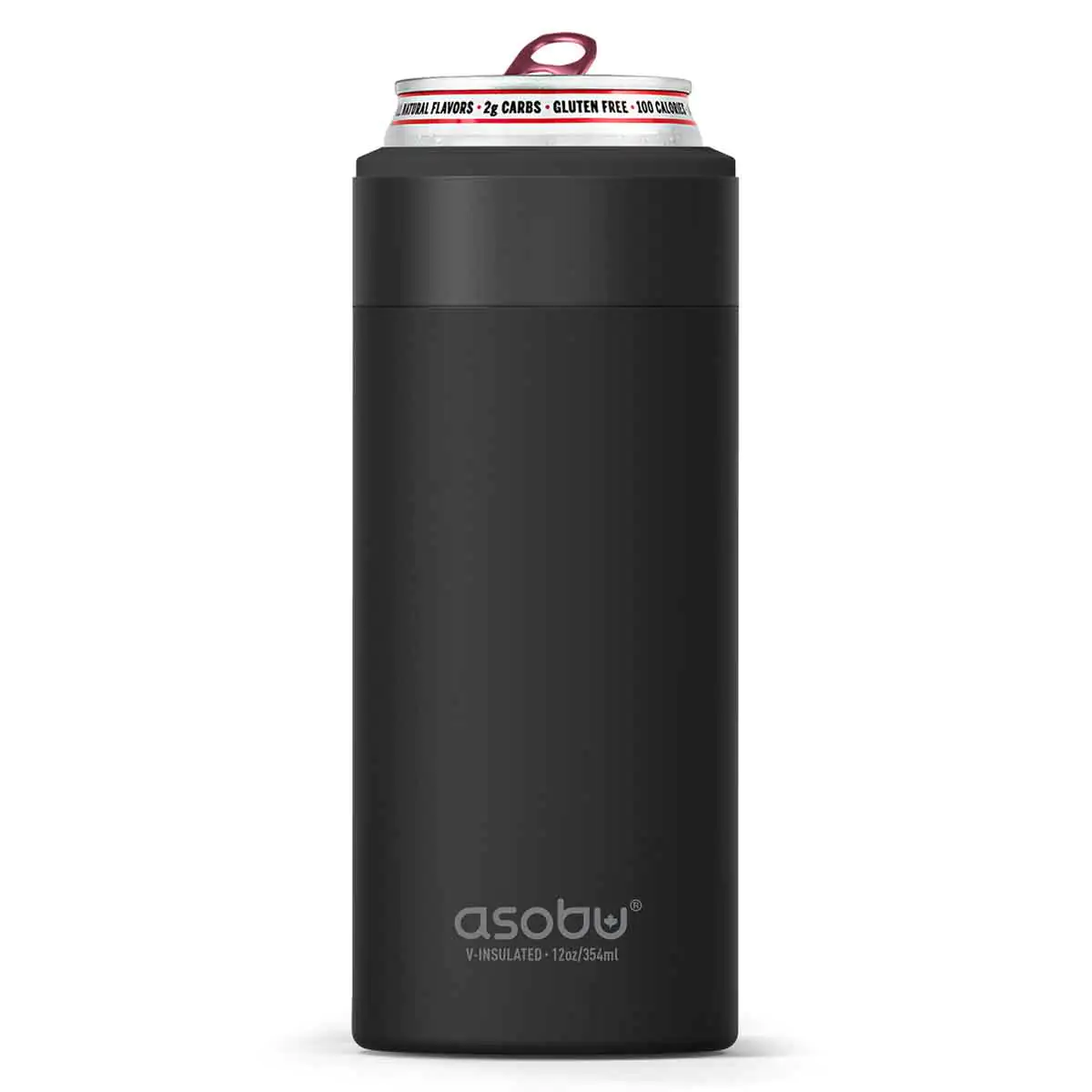Asobu Skinny Can Kuzie Insulated Stainless Steel Sleeve 350Ml Black