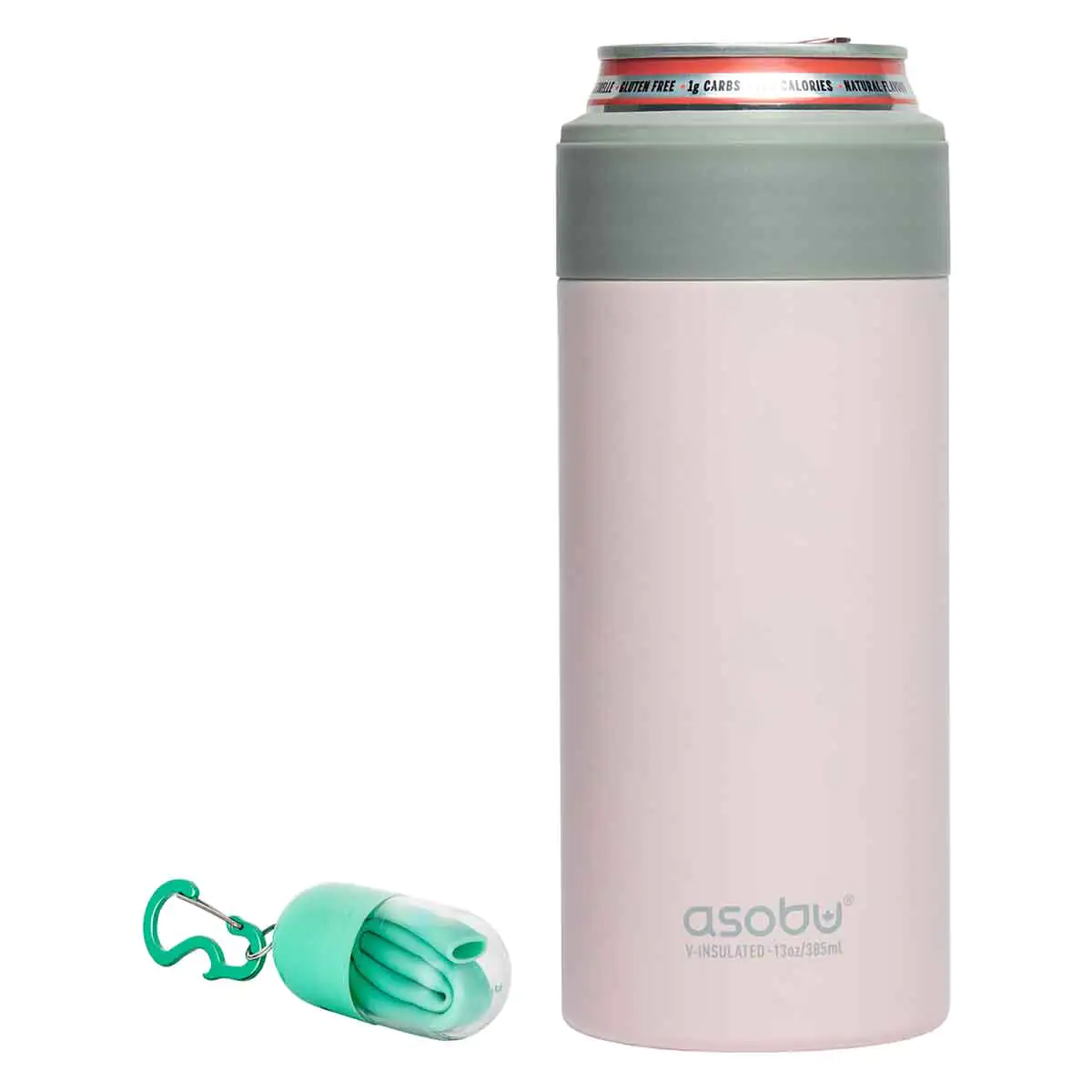 Asobu Skinny Can Kuzie Insulated Stainless Steel Sleeve 350Ml Pink