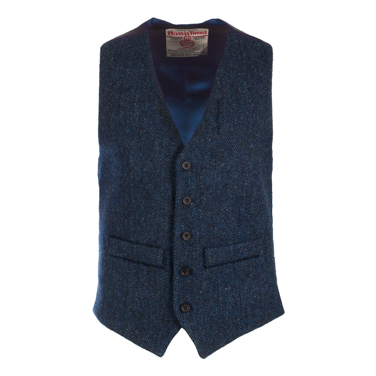 Men's Harris Tweed Lewis Waistcoat Blue Herringbone Blue Herringbone / 46 / Regular