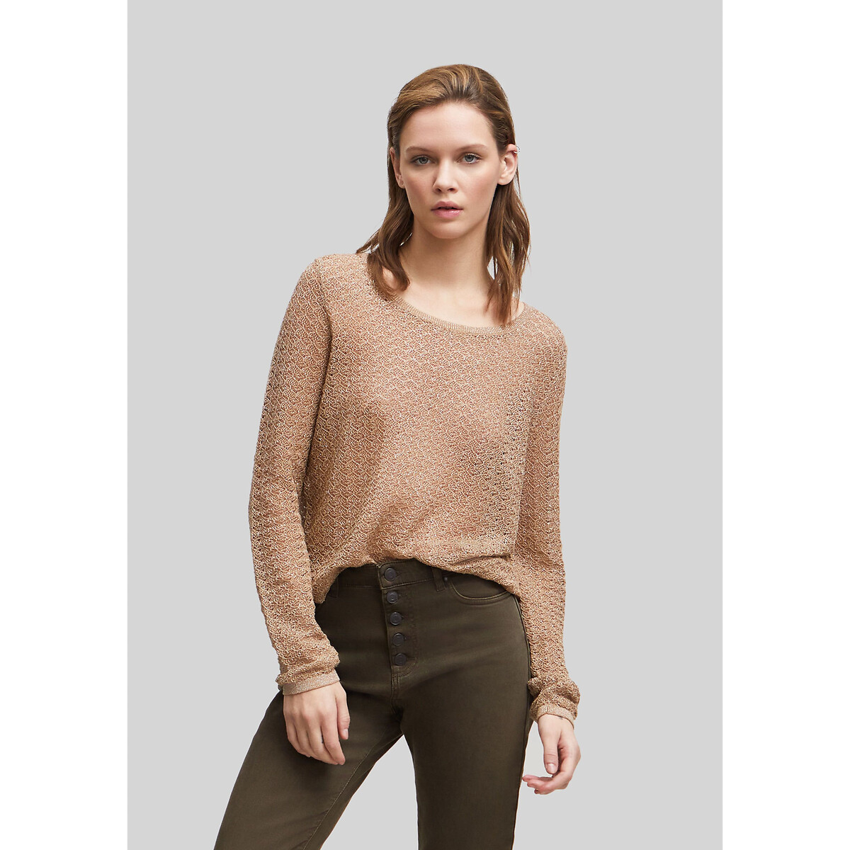 Iridescent Cotton Mix Jumper with Scoop Neck