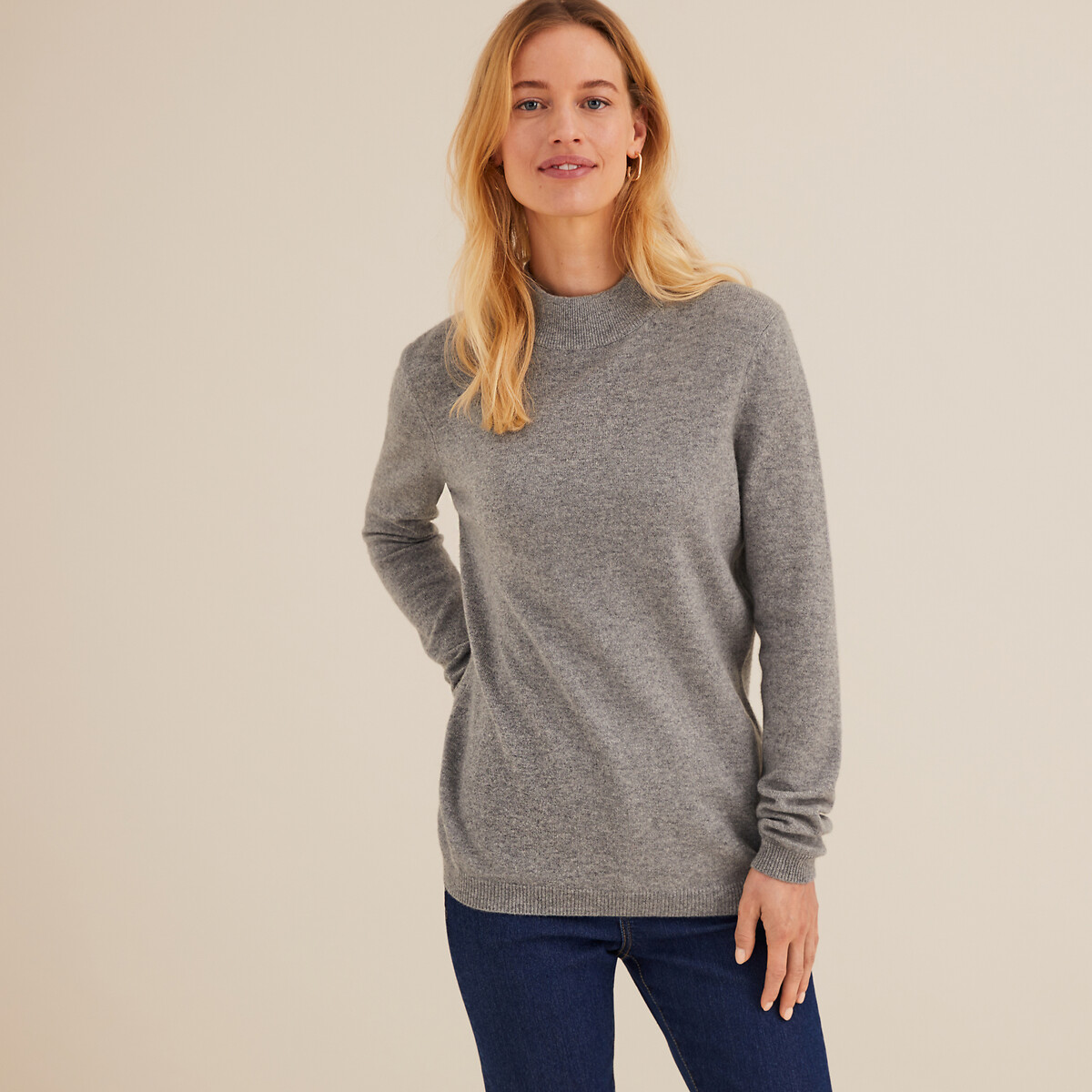 Cashmere Fine Knit Jumper with High Neck