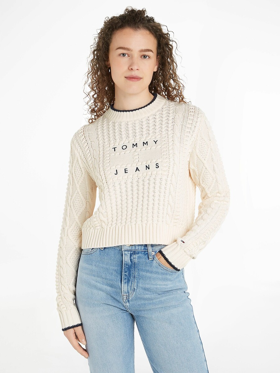 Cable Knit Cropped Jumper in Cotton Mix