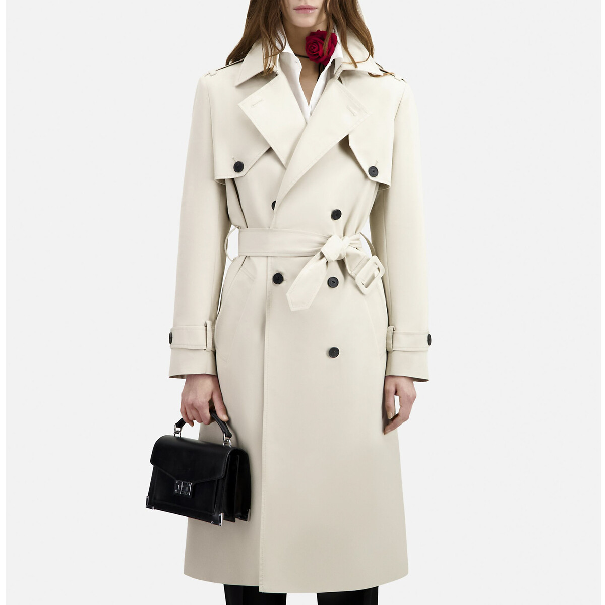 Long Buttoned Trench Coat in Cotton Mix