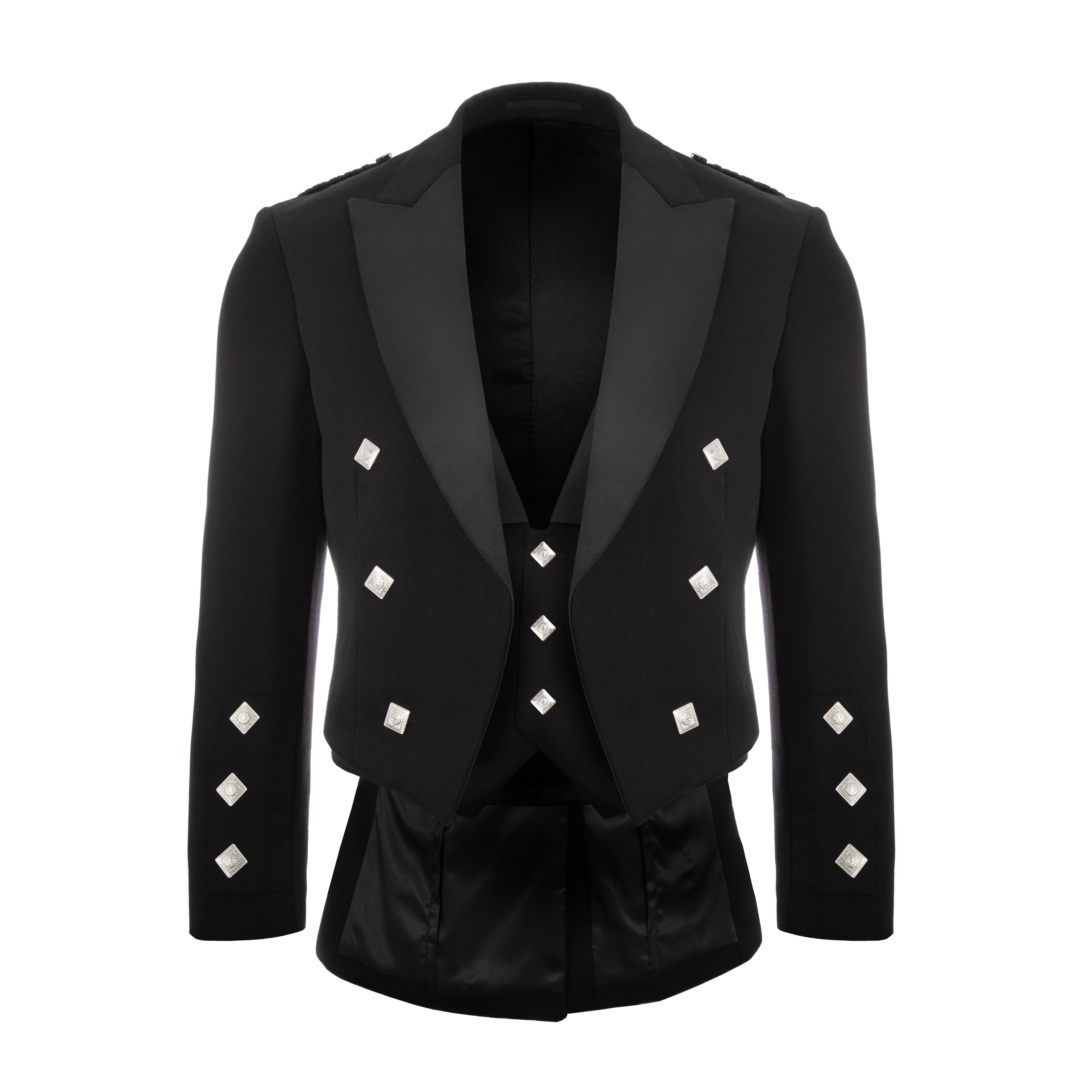 Men's Prince Charlie Jacket W. Waistcoat Black Black / 52 / Long