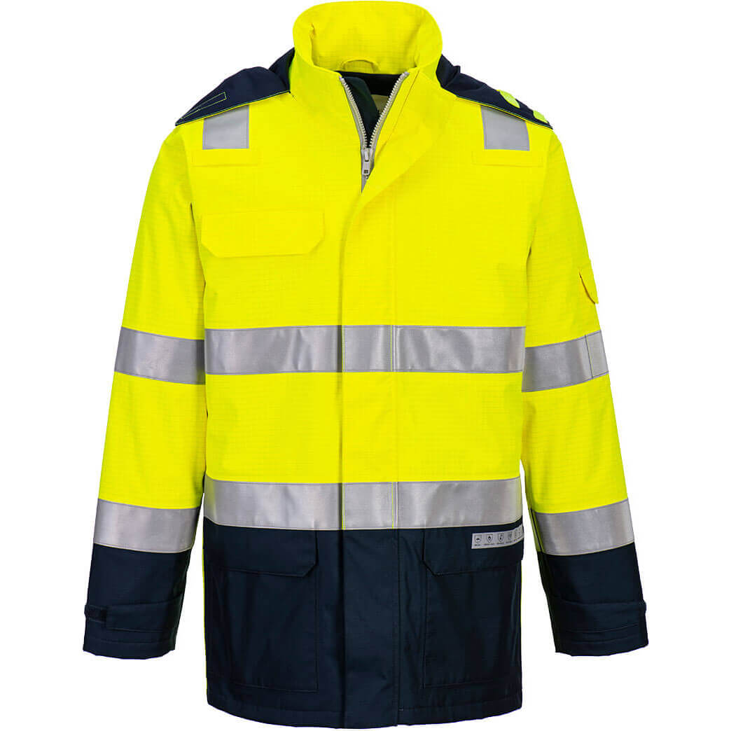 Bizflame Rain Hi Vis Waterproof Light Arc Jacket Yellow / Navy 3XL