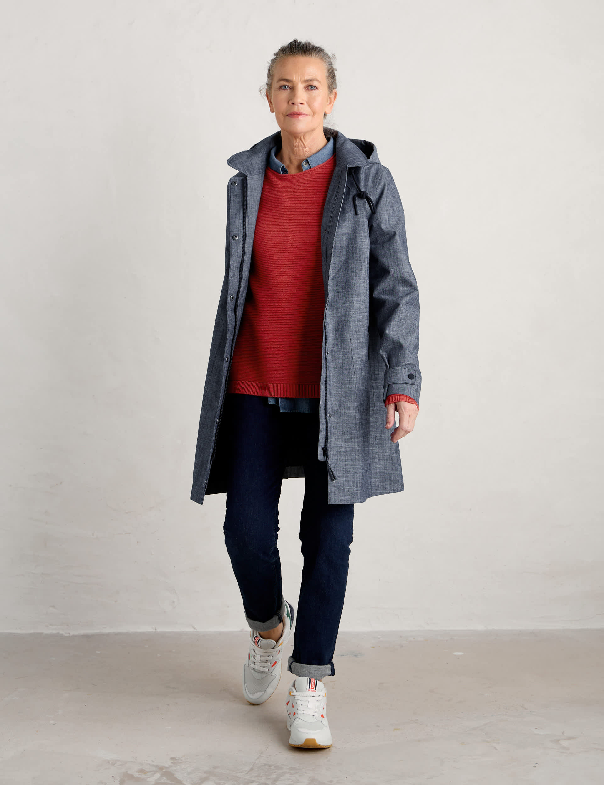 Seasalt Cornwall Women's Pure Cotton Hooded Longline Raincoat - 16REG - Blue, Blue
