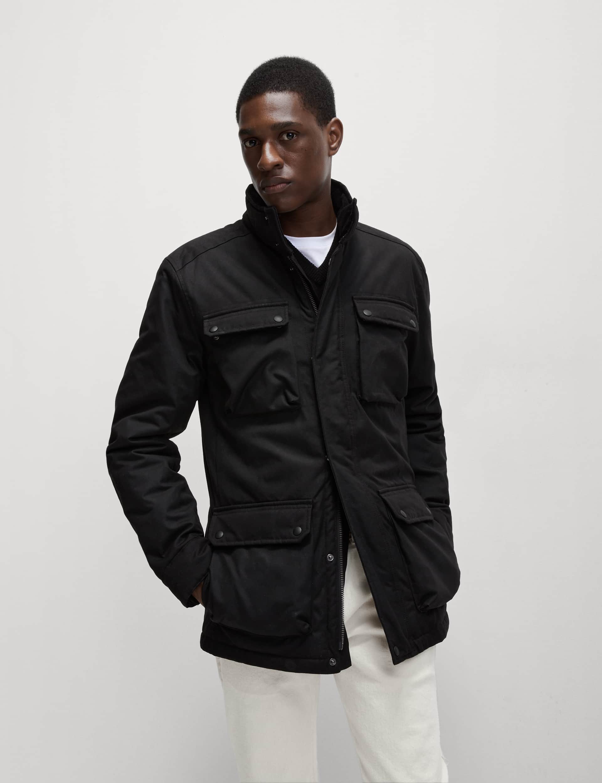 M&S Men's Pure Cotton Wax Jacket with Stormwear™ - LREG - Black, Black
