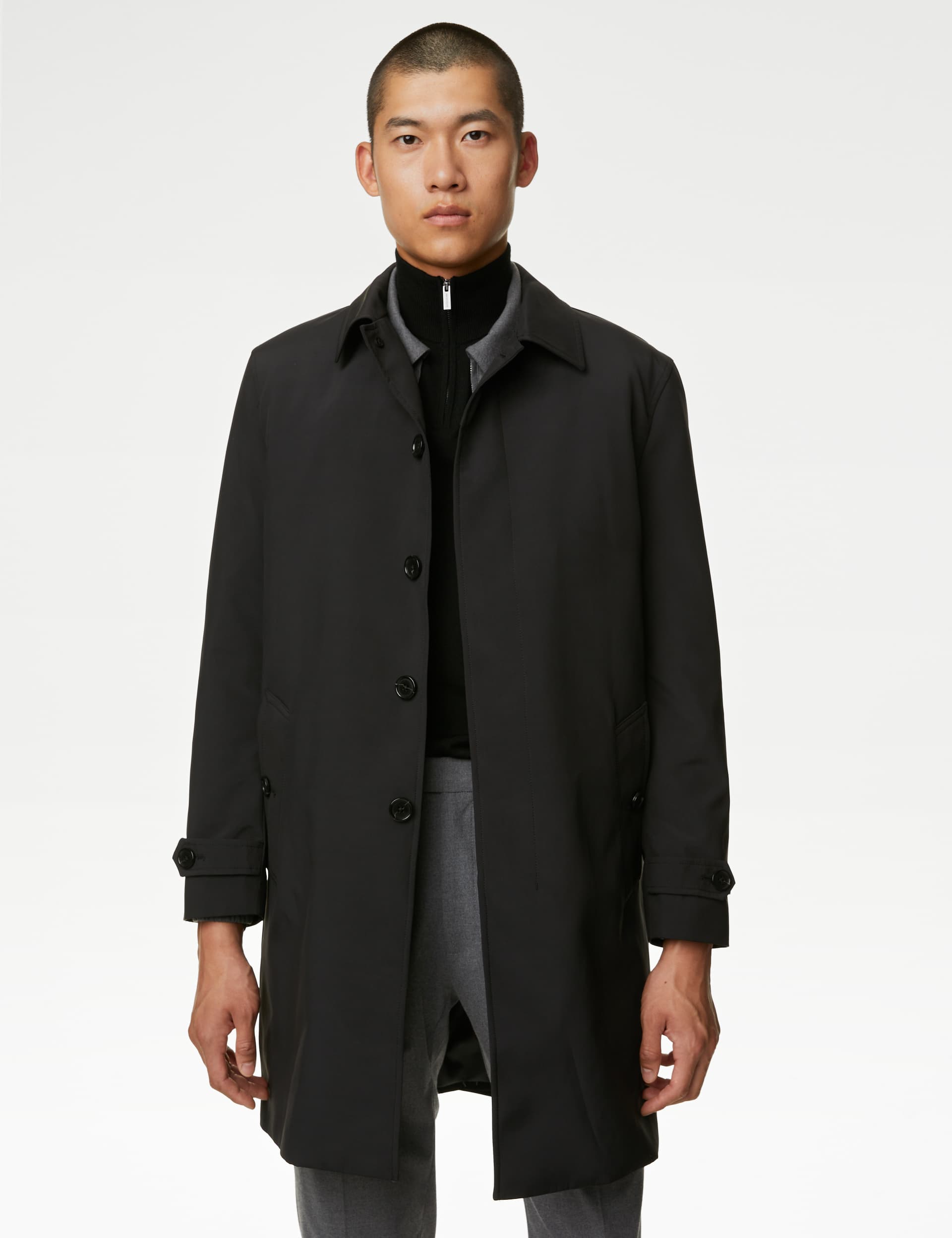 M&S Men's Padded Mac with Stormwear™ - LREG - Black, Black,Navy