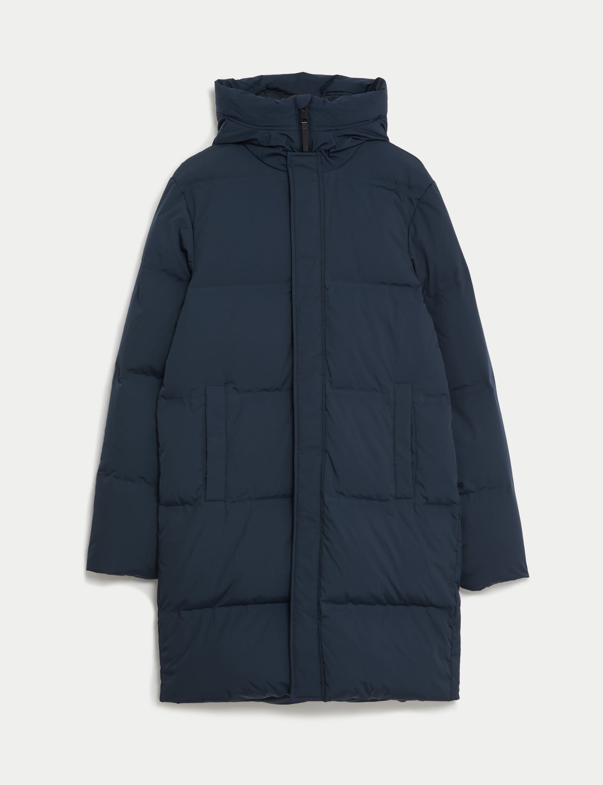 M&S Men's Feather and Down Hooded Puffer Jacket with Stormwear™ - LREG - Navy, Navy,Black