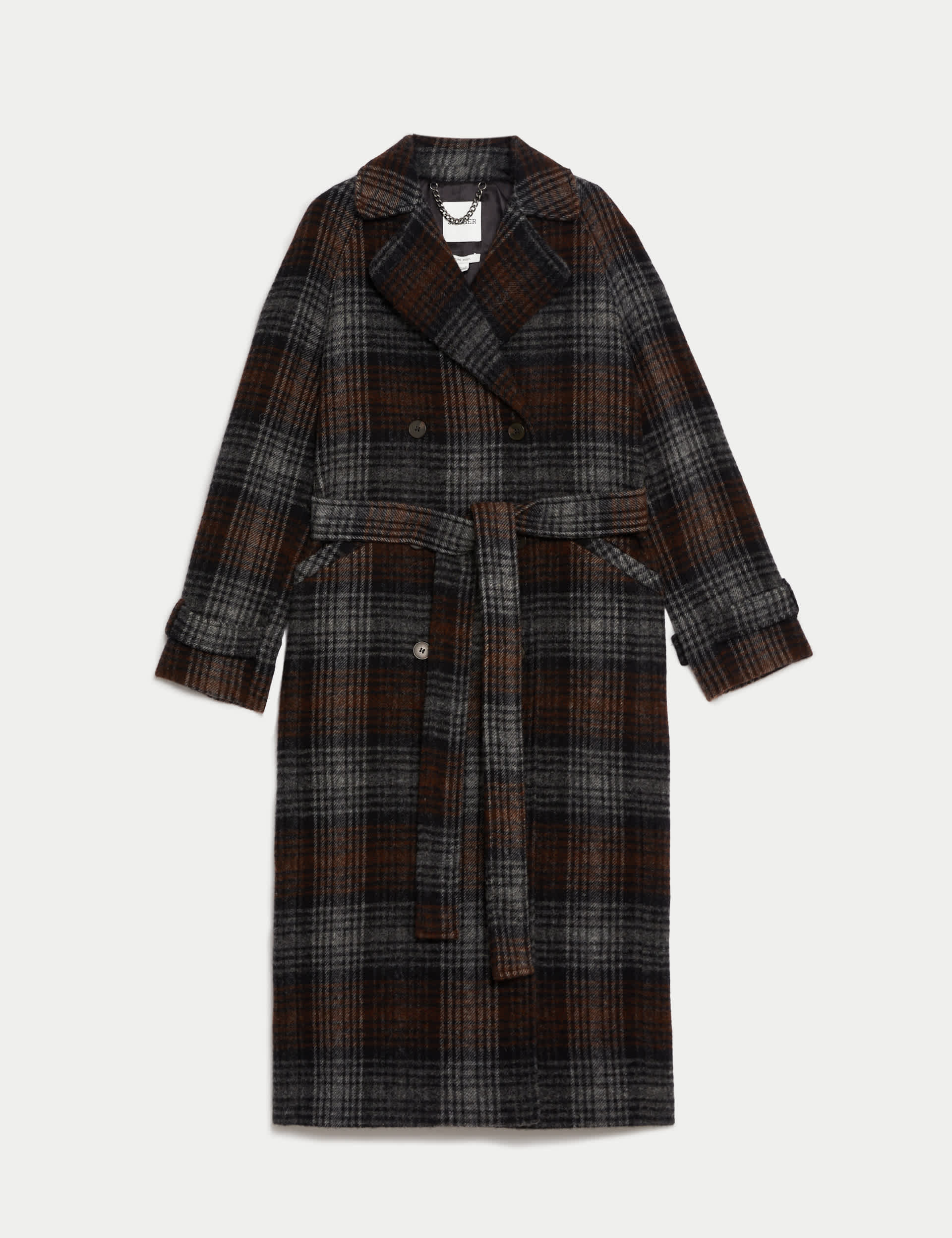 Jaeger Women's Pure Wool Checked Double Breasted Wrap Coat - 10 - Black Mix, Black Mix