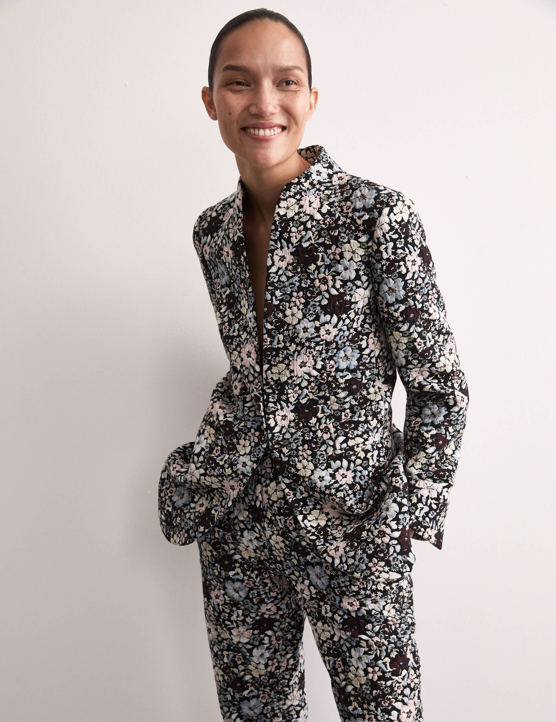 Jaeger Women's Floral Jacquard Single Breasted Blazer - 12 - Multi, Multi