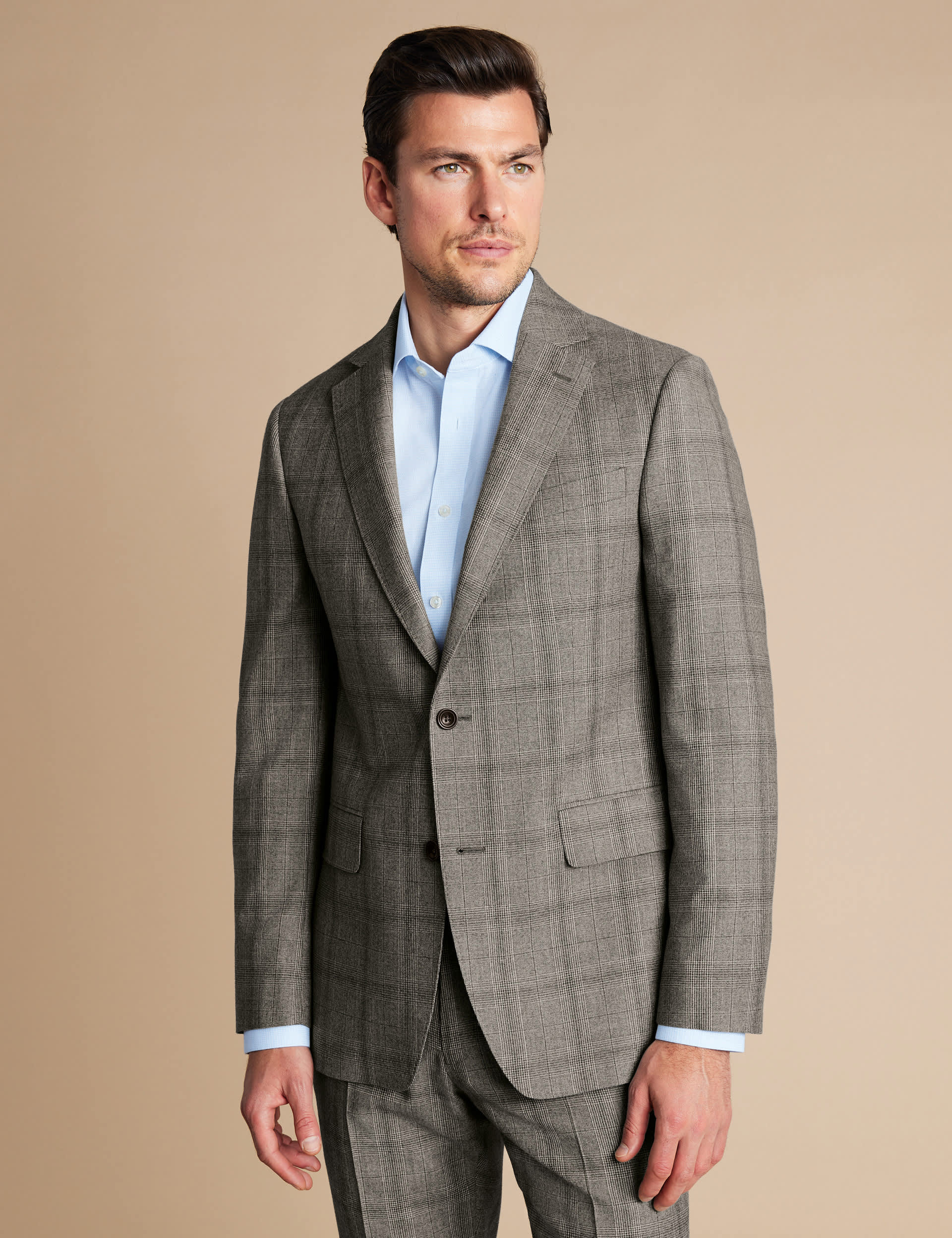 Charles Tyrwhitt Men's Slim Fit Super 120s Wool Check Suit Jacket - 40REG - Cappuccino, Cappuccino,Blue Mix