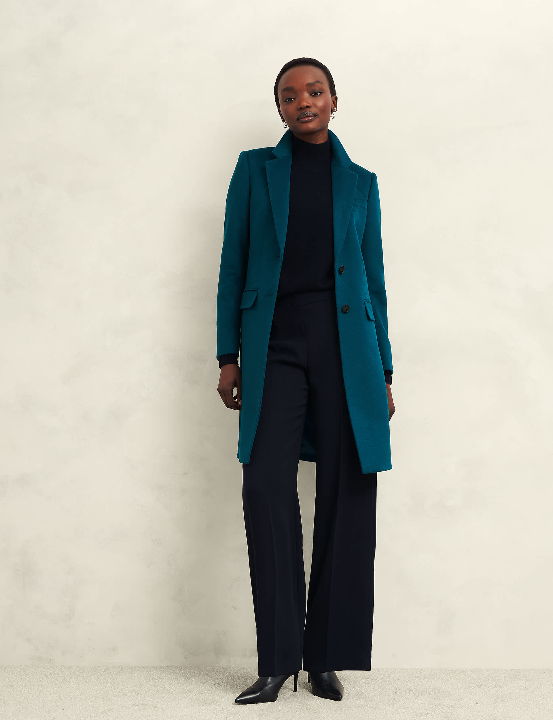 Hobbs Women's Pure Wool Longline Trench Style Coat - 10 - Green, Navy,Green