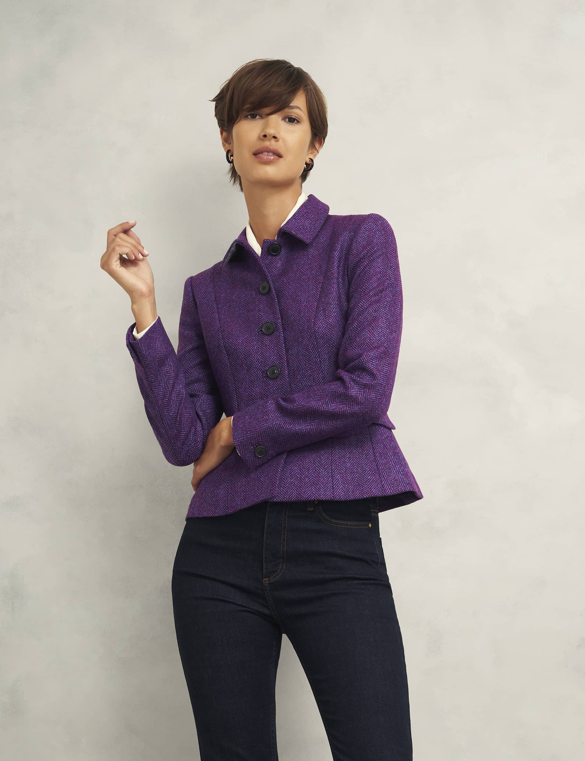 Hobbs Women's Pure Wool Tweed Single Breasted Blazer - 10 - Purple, Purple