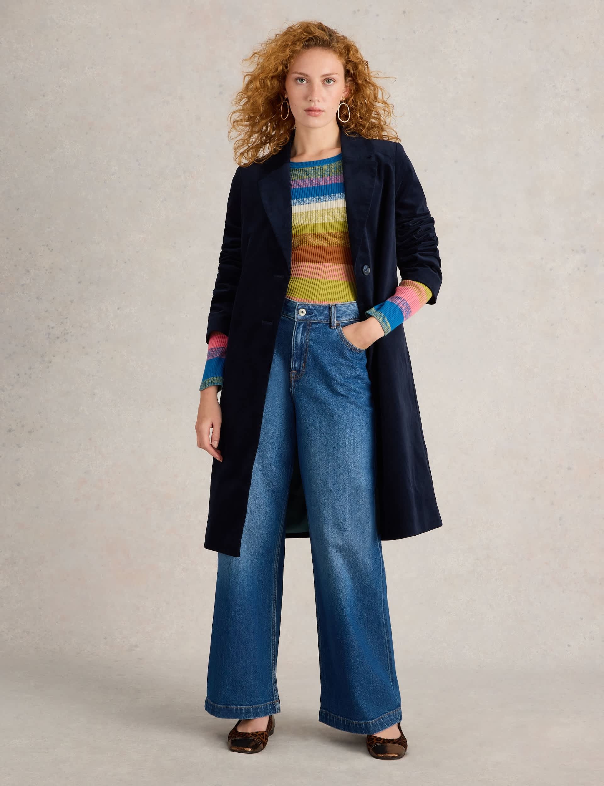 White Stuff Women's Cotton Rich Velvet Coat - 16REG - Navy, Navy,Purple