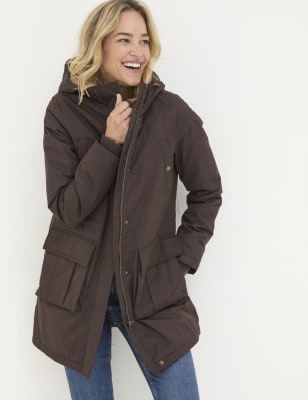 Fatface Women's Cotton Blend Longline Parka Coat - 14 - Brown, Brown