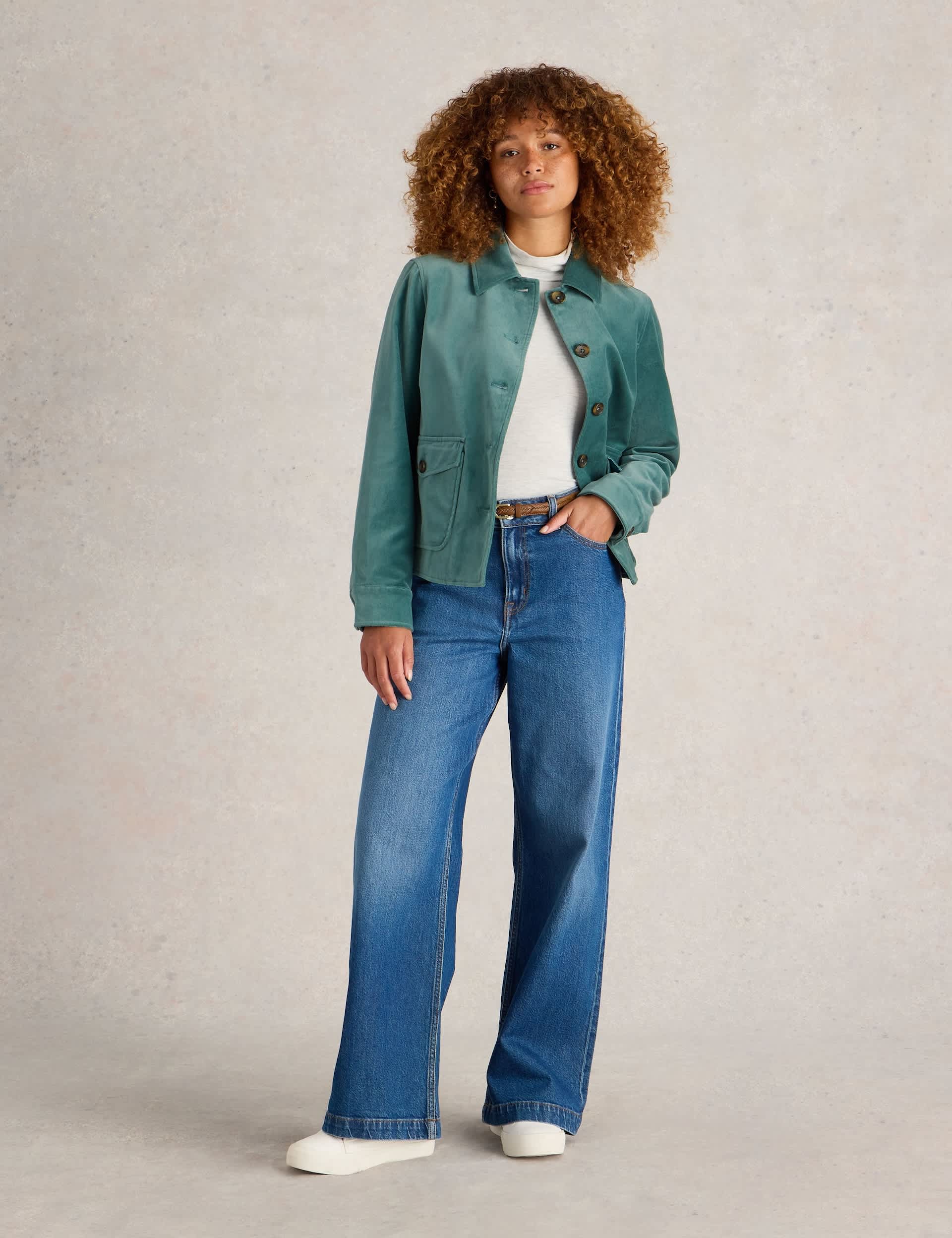 White Stuff Women's Pure Cotton Velvet Jacket - 20 - Green, Green