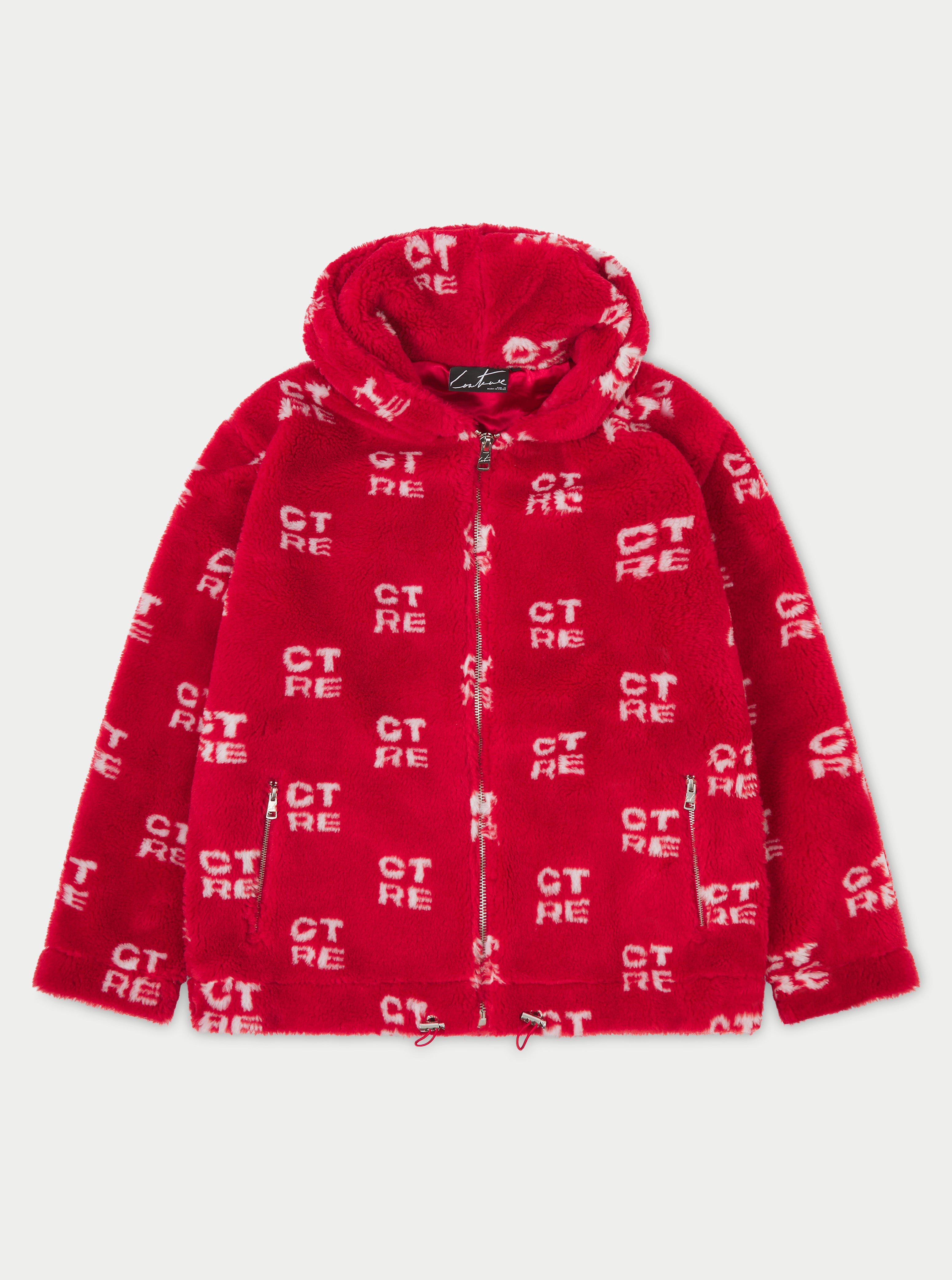Ctre Fur Logo Oversized Hooded Jacket - Red