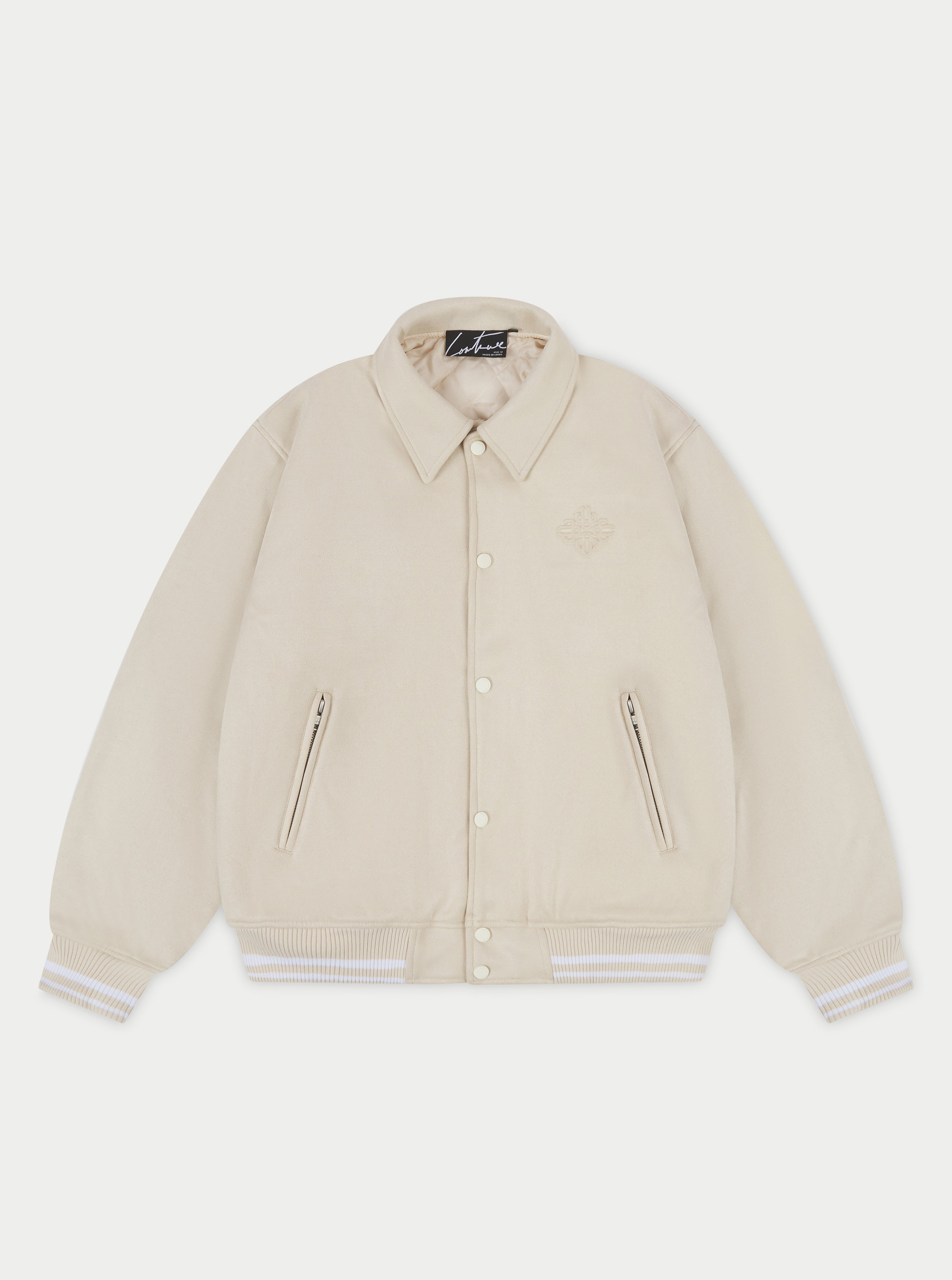Suede Varsity Jacket - Stone