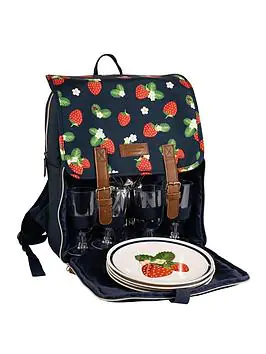 Summerhouse By Navigate Strawberries &Amp; Cream 4 Person Insulated Picnic Backpack With Contents - Navy