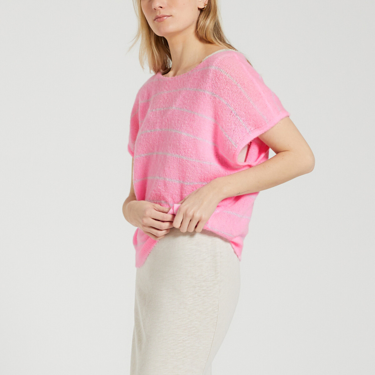 Zakday Striped Jumper with Boat Neck in Wool Mix