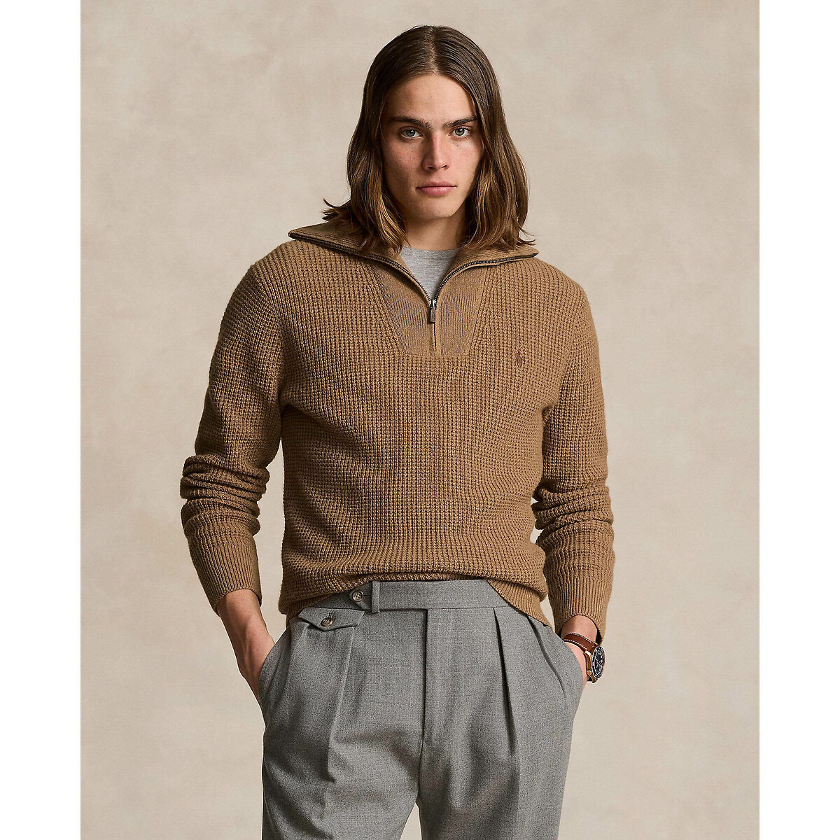Half Zip Jumper in Wool/Cotton
