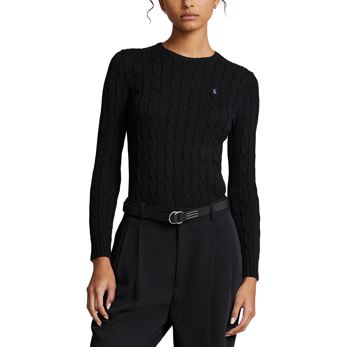 Julianna Cable Knit Jumper in Cotton with Crew Neck